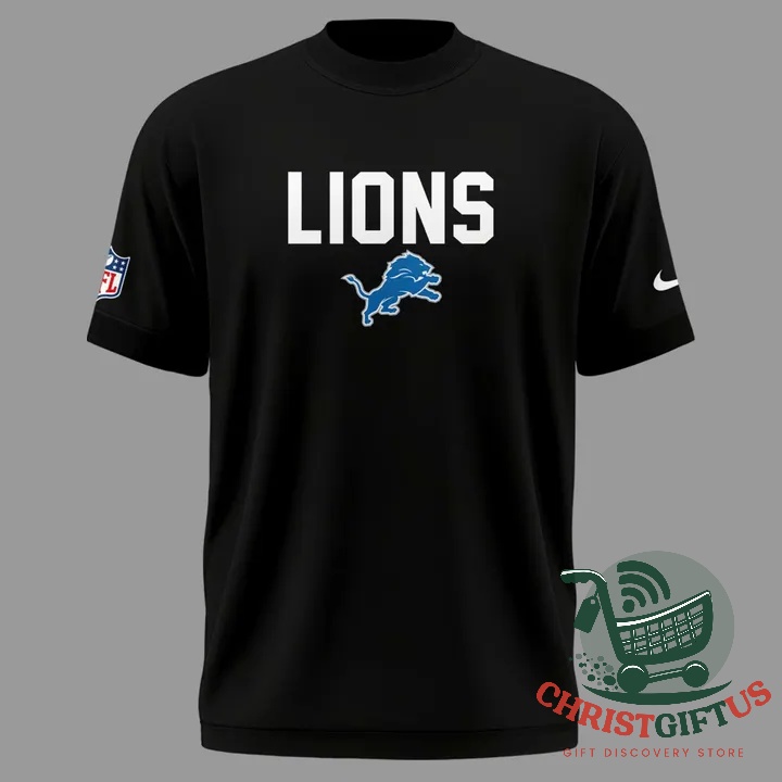Back of the Detroit Lions shirt showing the repeated white wordmark