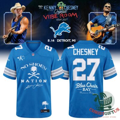 Detroit Lions Kenny Chesney football jersey showing front and back designs
