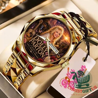 Dolly Parton In Our Memory Alloy Luxury Quartz Watch - angled close-up of gold-tone watch face