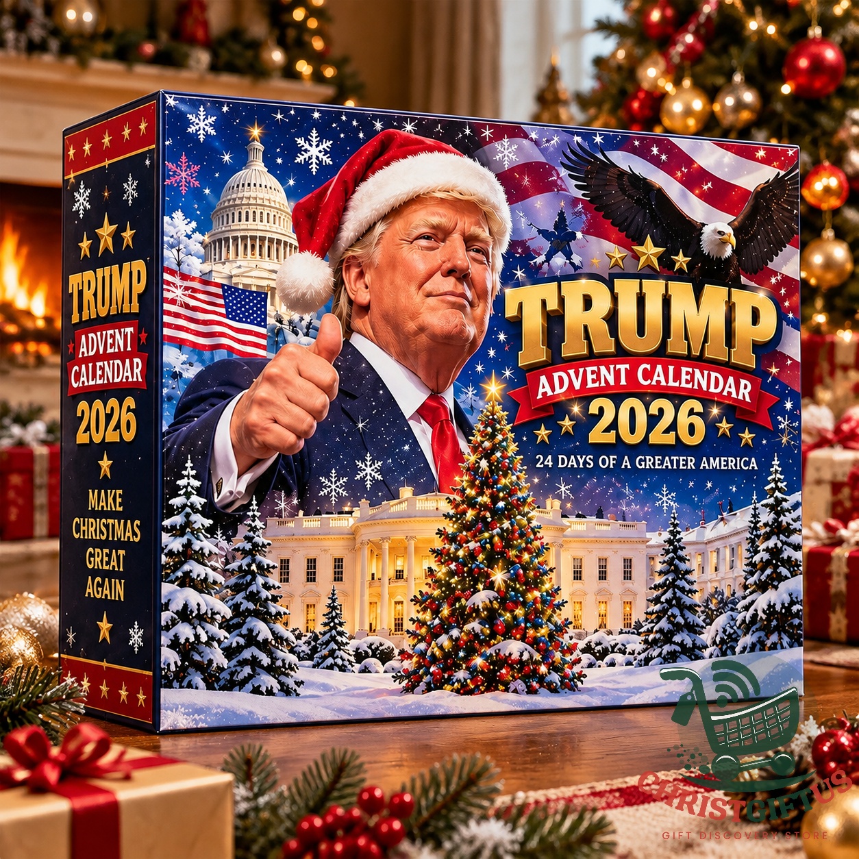 Donald Trump 2026 24-Day Advent Calendar - front and side box view
