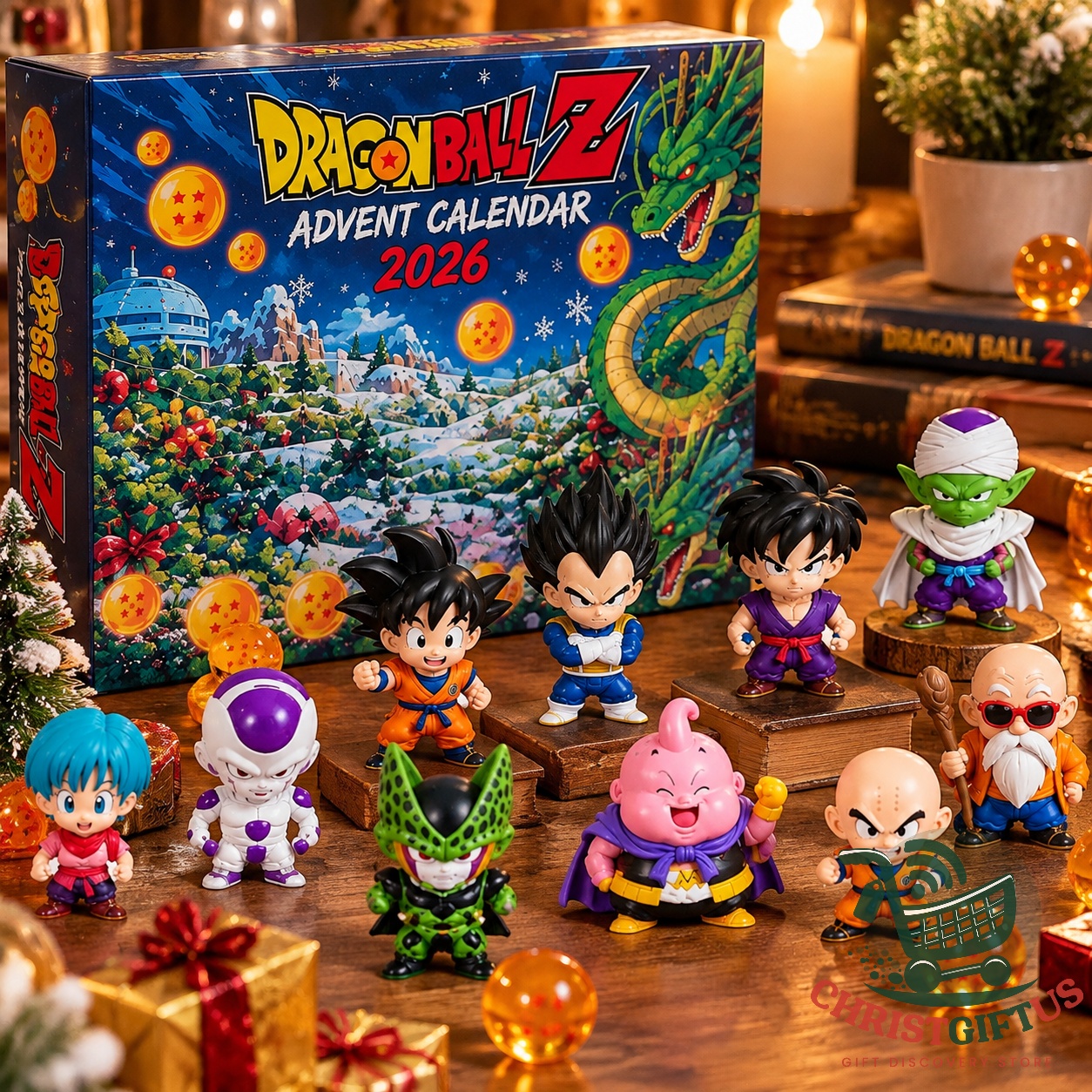 Dragon Ball Z 2026 Advent Calendar – Angled box view showing illustrated Dragon Ball Z 2026 Advent Calendar - angled box view showing illustrated side panel