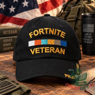 Fortnite Veteran Proudly Served Cap - front view showing embroidered ribbon and lettering