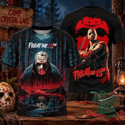 Friday the 13th Jason Voorhees Halloween 2026 T-Shirt - front and back views displayed together