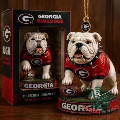 Georgia Bulldogs NCAA 2026 Football Mascot Collectible Ornament - front view with display box