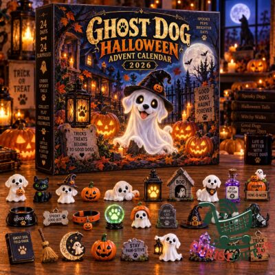 Ghost Dog Halloween 2026 Advent Calendar - front view showing ghost dog artwork and box design