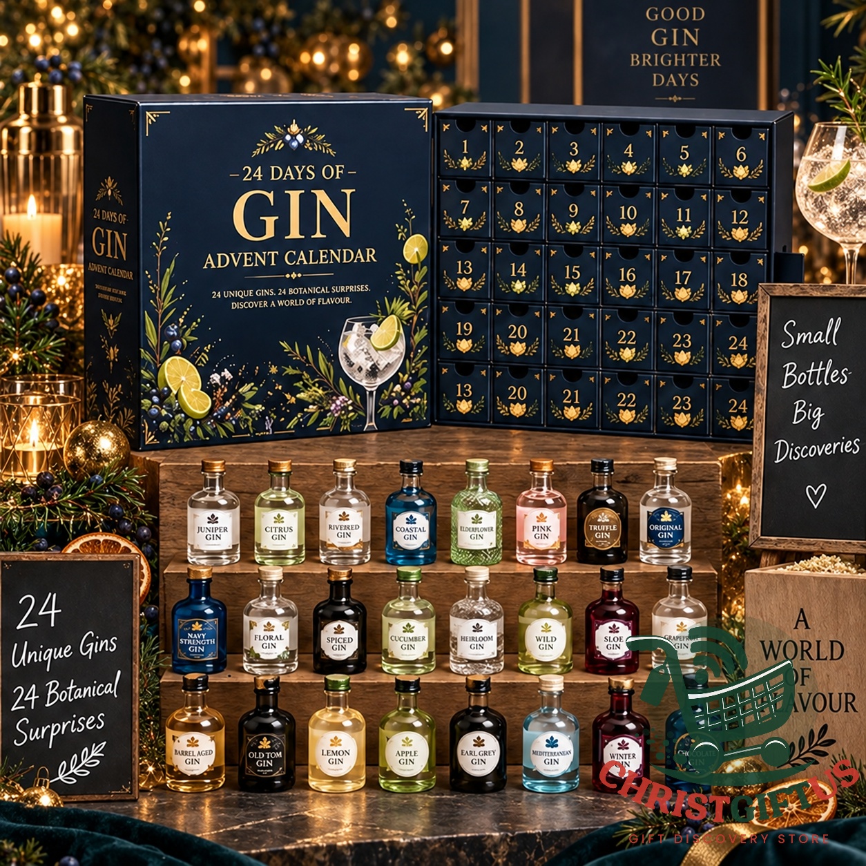 Gin 24 Days of Gin Advent Calendar 2026 - front box and open numbered drawers
