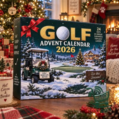 Golf 2026 Christmas Advent Calendar - front view showing snowy holiday golf course artwork