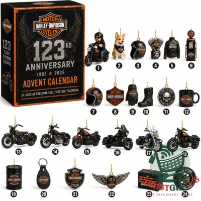 Harley-Davidson 123rd Anniversary 2026 Advent Calendar - full front display with numbered ornaments