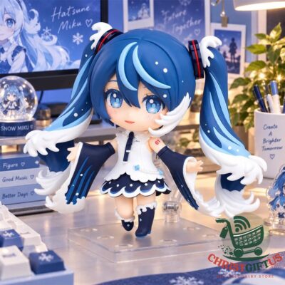 Hatsune Miku Snow Miku Nendoroid Collectible Figure 2026 - front close-up on clear display stand