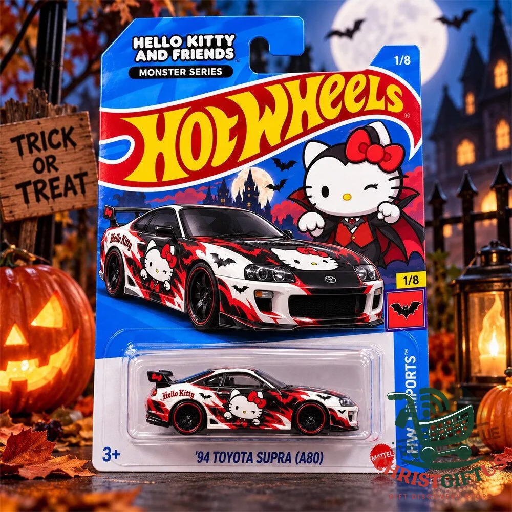 Hello Kitty '94 Toyota Supra A80 Monster Series Diecast Car - front blister package view