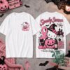 Hello Kitty Spooky Season 2026 Pink Ribbon T-Shirt - front and back displayed side by side