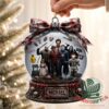 Horror Movie Icons Redrum Christmas Ornament 2026 - front view showing horror character collage and bow