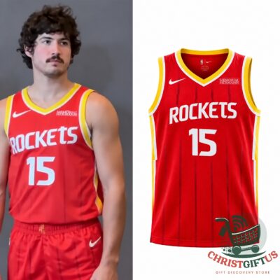 Houston Rockets Reed Sheppard Basketball Jersey - front jersey view beside modeled wearing view