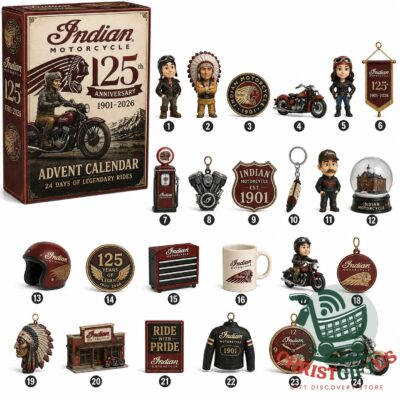 Indian Motorcycle 125th Anniversary 2026 Advent Calendar - box and 24 collectible designs
