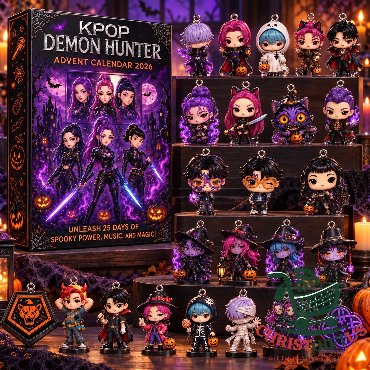 K-Pop Demon Hunters Halloween 2026 Advent Calendar - front box artwork with character charms