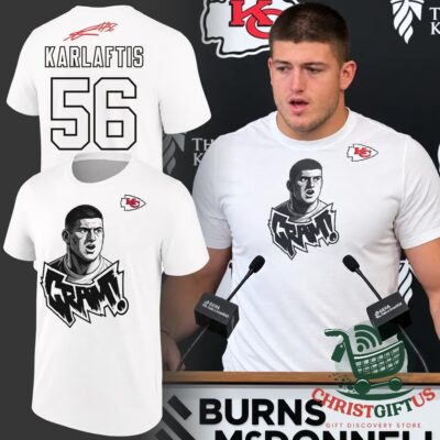 Kansas City Chiefs George Karlaftis 56 T-Shirt - front graphic view