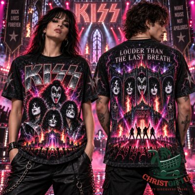 KISS Louder Than the Last Breath Halloween 2026 T-Shirt - front and back views with full concert graphics