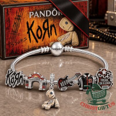 Korn Issues Freak on a Leash Charm Bracelet - front display with album and music-themed charms