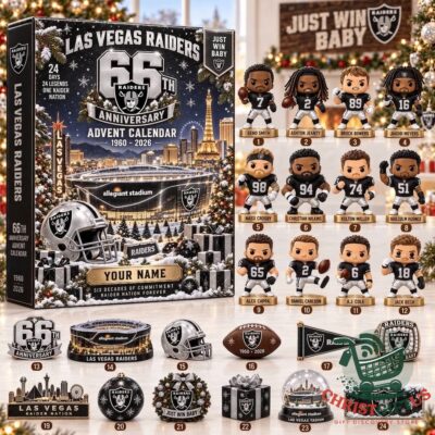 Las Vegas Raiders 66th Anniversary 2026 Advent Calendar - front view with numbered football figurines