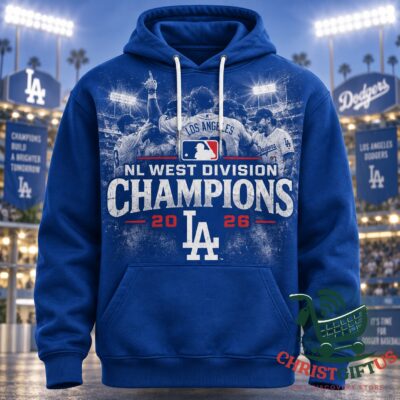 Los Angeles Dodgers 2026 NL West Division Champions Hoodie - front view showing championship graphic