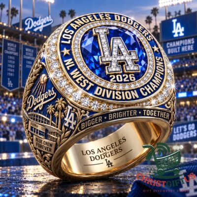 Los Angeles Dodgers 2026 NL West Division Champions Ring - angled front view showing jeweled LA emblem