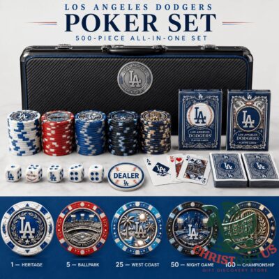Los Angeles Dodgers 500-Piece All-in-One Poker Set - complete set displayed with case and poker accessories
