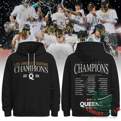 Los Angeles Queens 2026 WPBL Inaugural Champions Hoodie - front and back views