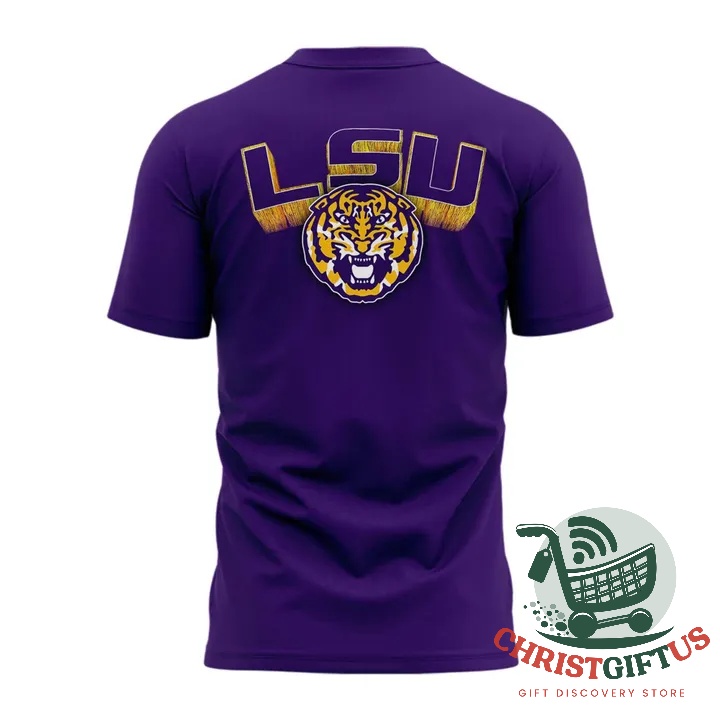 LSU Tigers shirt laid flat showing the full helmet graphic