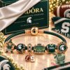 Michigan State Spartans 2026 Charm Braided Leather Bracelet Set - front view with charms