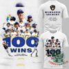 Milwaukee Brewers 100 Wins History T-Shirt - front and back views