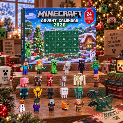 Minecraft 2026 Advent Calendar - front box display with numbered doors and character figures
