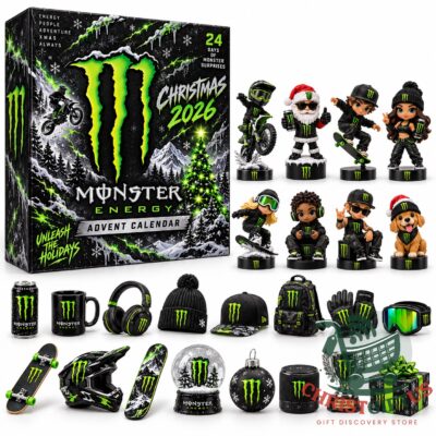 Monster Energy Christmas 2026 Advent Calendar - front packaging with snowy graphics and green branding