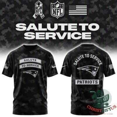 New England Patriots Salute to Service 2026 T-Shirt - front and back views