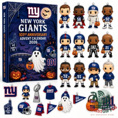 New York Giants 101st Anniversary Halloween Advent Calendar 2026 - front view with ornaments