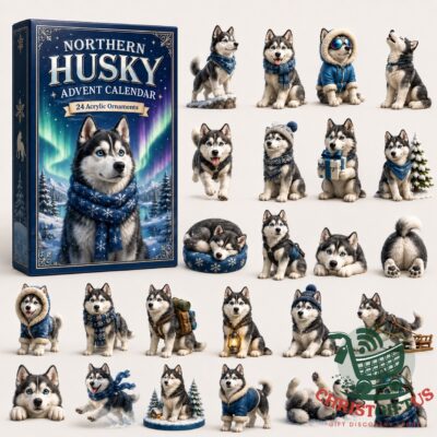 Northern Husky Winter 24 Acrylic Ornaments Advent Calendar 2026 - front box and husky ornament artwork