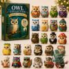 Owl Collection 24 Acrylic Owls Advent Calendar 2026 - front box and colorful owl figurines displayed