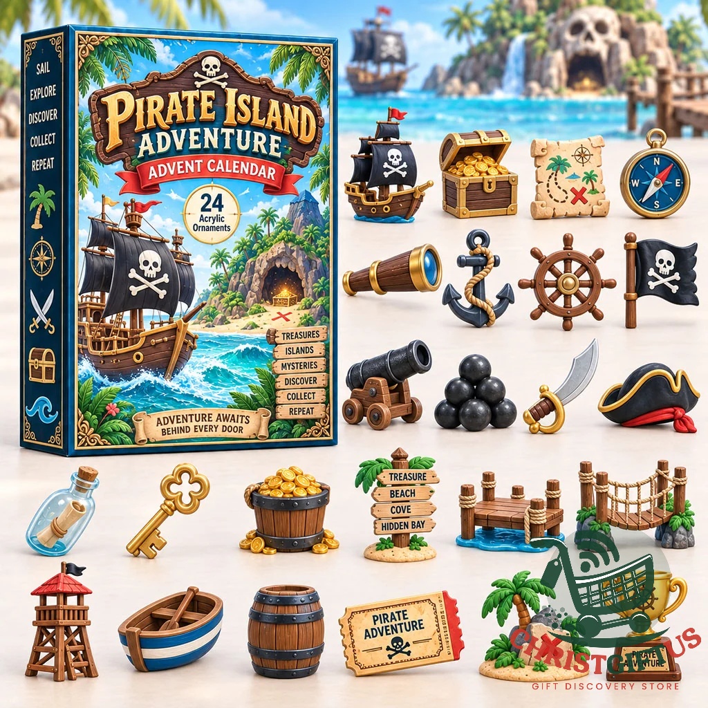 Pirate Island Adventure Pirate Treasure Advent Calendar 2026 - front box with pirate ship artwork and island