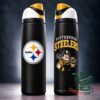 Pittsburgh Steelers Steely McBeam Water Bottle - front and reverse views with mascot graphics