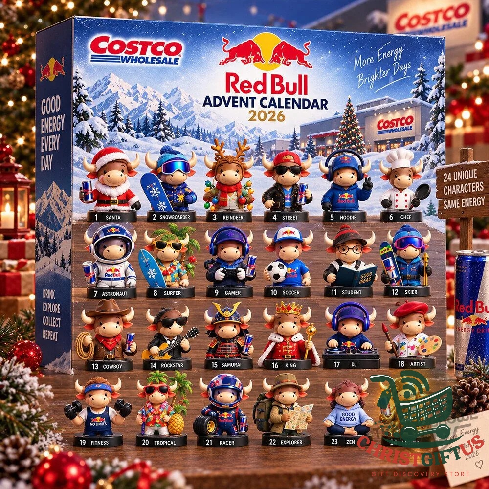 Red Bull Costco 2026 Advent Calendar - front panel with 24-day design