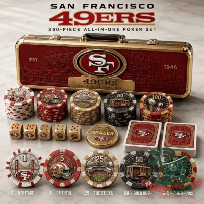 San Francisco 49ers 1946 Heritage Poker Set - complete set with case, chips, dice, cards, and dealer button