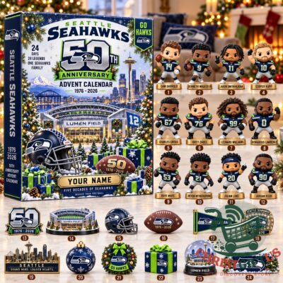 Seattle Seahawks 50th Anniversary 2026 Christmas Advent Calendar - front packaging with numbered character
