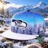 Seattle Seahawks Photorealistic Winter Forest Snow Cap - front view with embroidered team logo