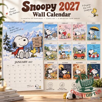 Snoopy 2027 Wall Calendar - full front view showing all twelve monthly illustrations