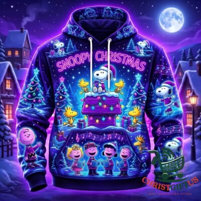 Snoopy Christmas 3D Hoodie 2026 - front view with neon holiday character artwork