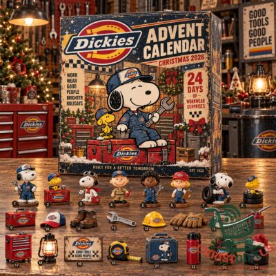 Snoopy Dickies Christmas 2026 Workwear Advent Calendar - front box display with numbered collectible figures