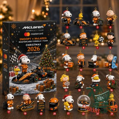 Snoopy × McLaren Formula 1 Team Christmas 2026 Advent Calendar - box and 24 ornament designs