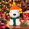 Starbucks x Peanuts Snoopy Pumpkin Can Holder Cold Cup - front view with pumpkin lid and scarf