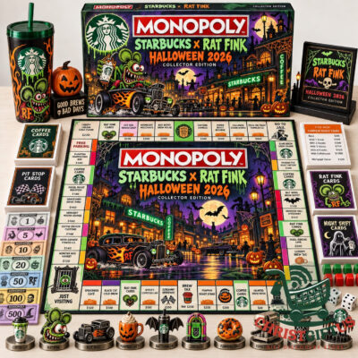 Starbucks x Rat Fink Halloween 2026 Monopoly Board Game - complete board game set with box and cards