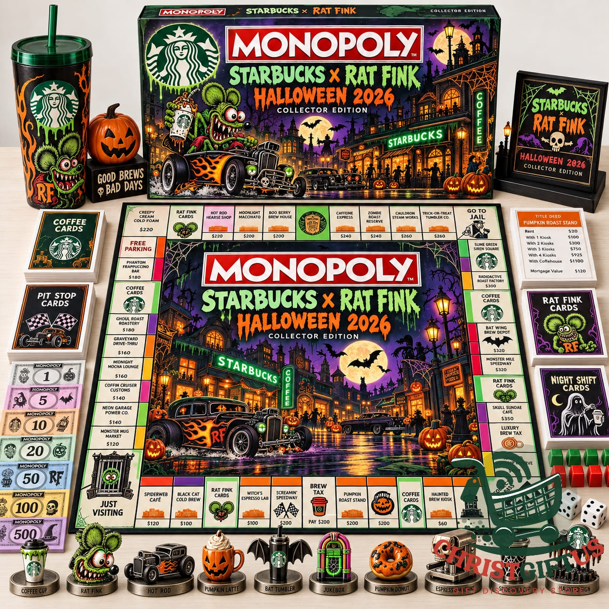 Starbucks x Rat Fink Halloween 2026 Monopoly Board Game - complete board game set with box and cards