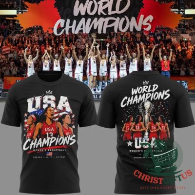 United States women's basketball World Champions T-Shirt showing front and back designs